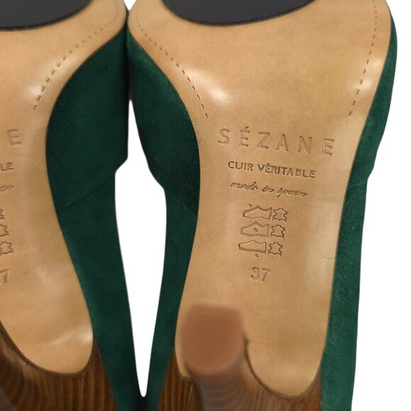 Sezane Heels Suede Bow Peep Toe Shoes Leather Classic FR 37 - Picture 11 of 11